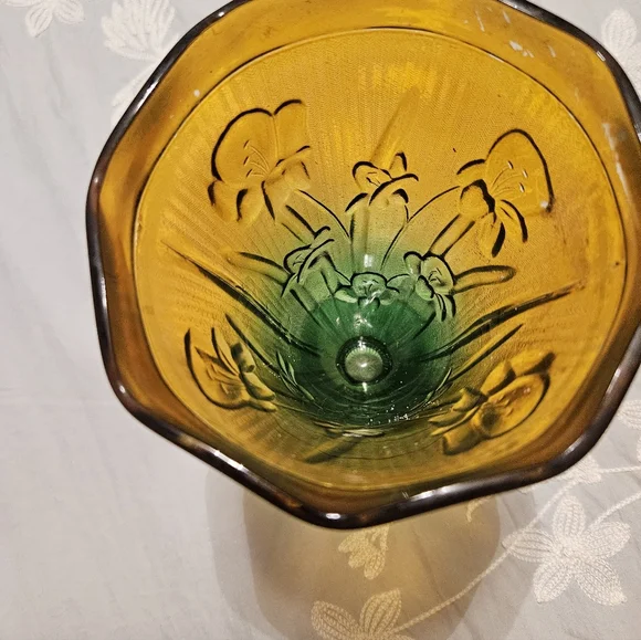 Vintage Amber and Green Glass Vase - Picture 3 of 4